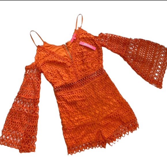 NWT Crochet Lace Orange Romper by XTaren | Size Small - Picture 1 of 4
